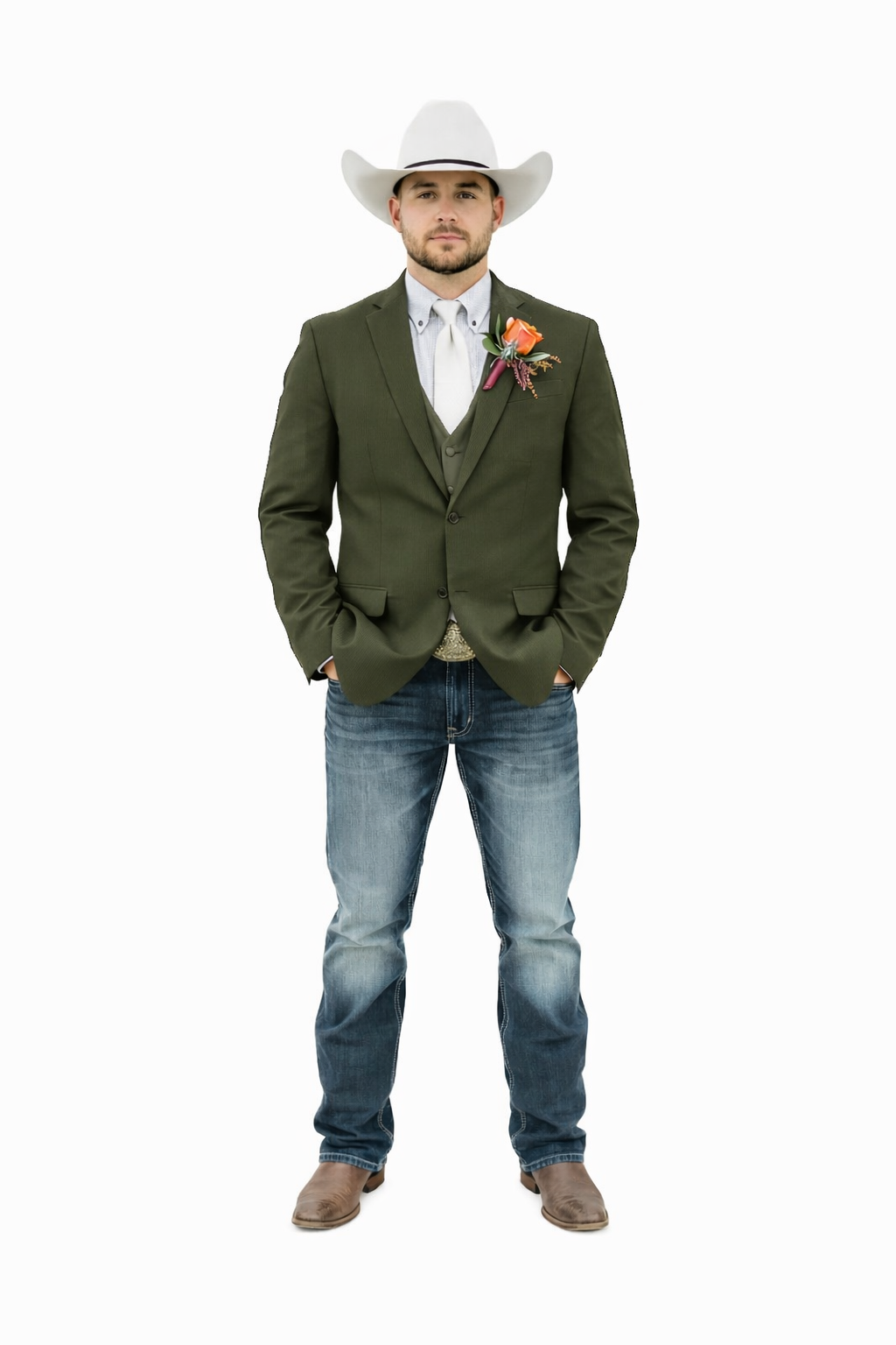 Mens Western Style Blazer  Classic Gray Cowboy Suit Jacket for Weddings, Country Events and Formal Wear in Grey Color