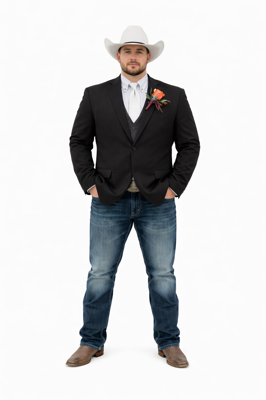 Mens Western Style Blazer  Classic Gray Cowboy Suit Jacket for Weddings, Country Events and Formal Wear in Grey Color