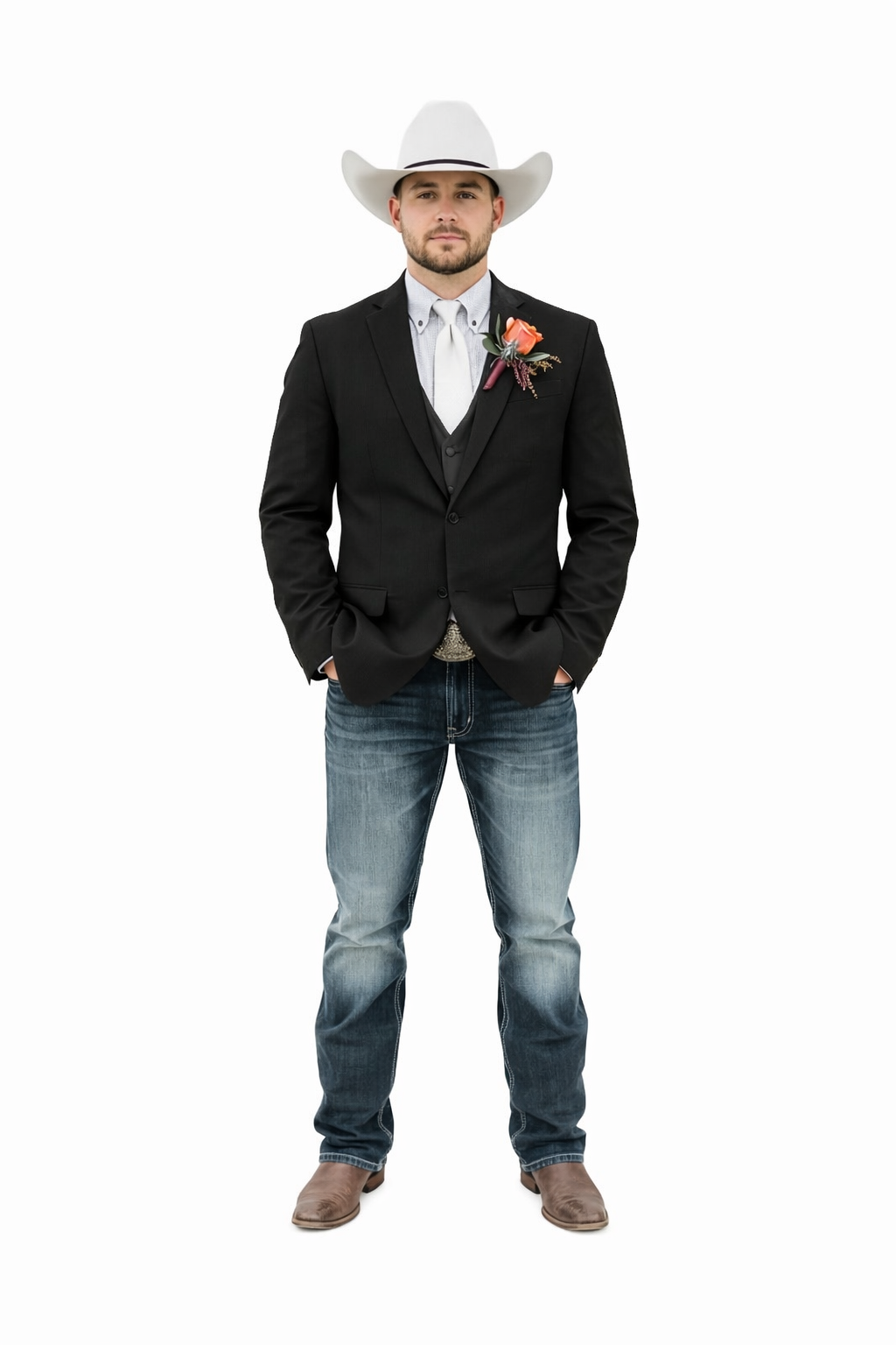 Mens Western Style Blazer  Classic Gray Cowboy Suit Jacket for Weddings, Country Events and Formal Wear in Grey Color
