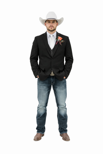 Mens Western Style Blazer  Classic Gray Cowboy Suit Jacket for Weddings, Country Events and Formal Wear in Grey Color