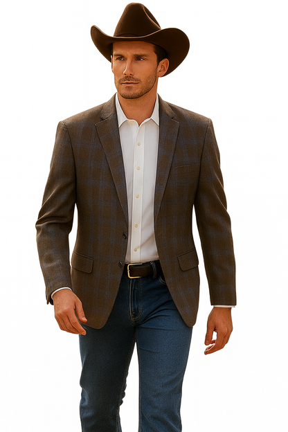 Saco vaquero - Western Sport Coat - Western Blazer- Men's Two Button Business Casual Double Windowpane Sport Coat