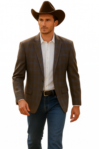 Saco vaquero - Western Sport Coat - Western Blazer- Men's Two Button Business Casual Double Windowpane Sport Coat