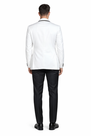 Mens Designer White & Black Trim Traditional Dinner Jacket Tuxedo