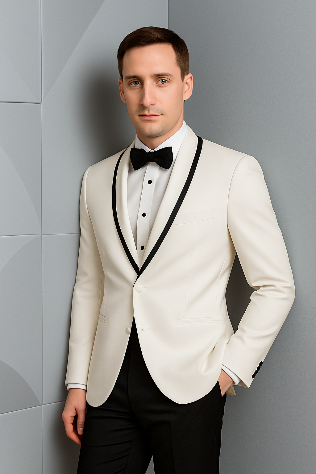 Mens Designer White & Black Trim Traditional Dinner Jacket Tuxedo