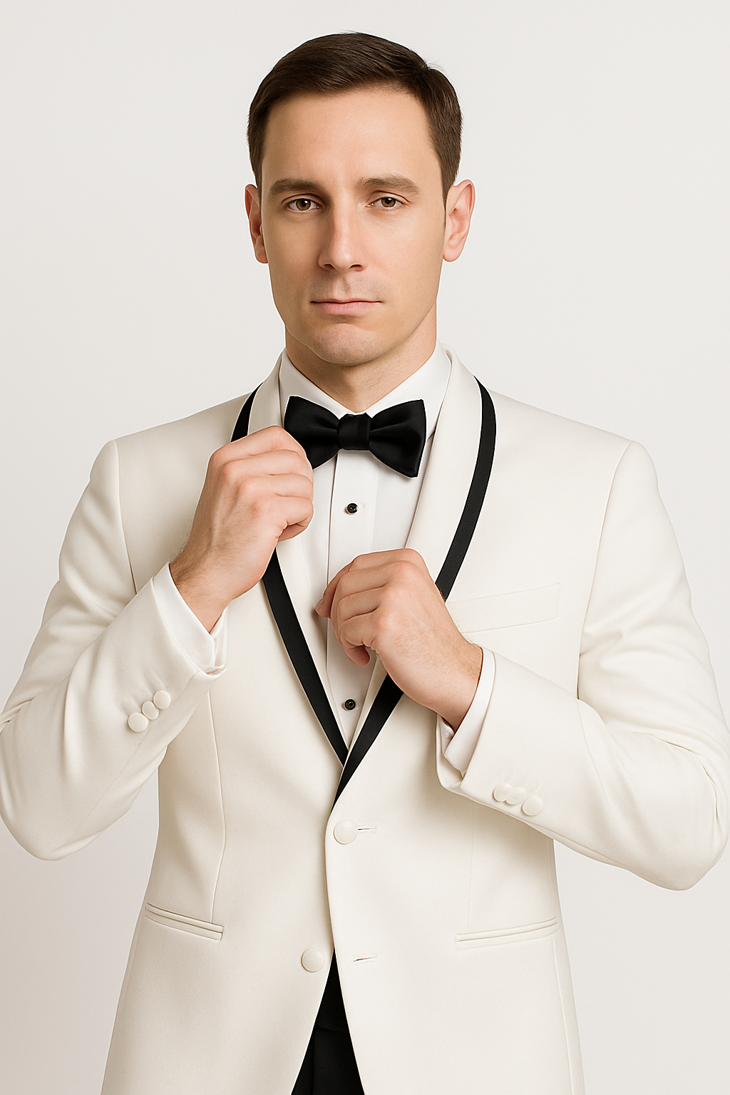 Mens Designer White & Black Trim Traditional Dinner Jacket Tuxedo