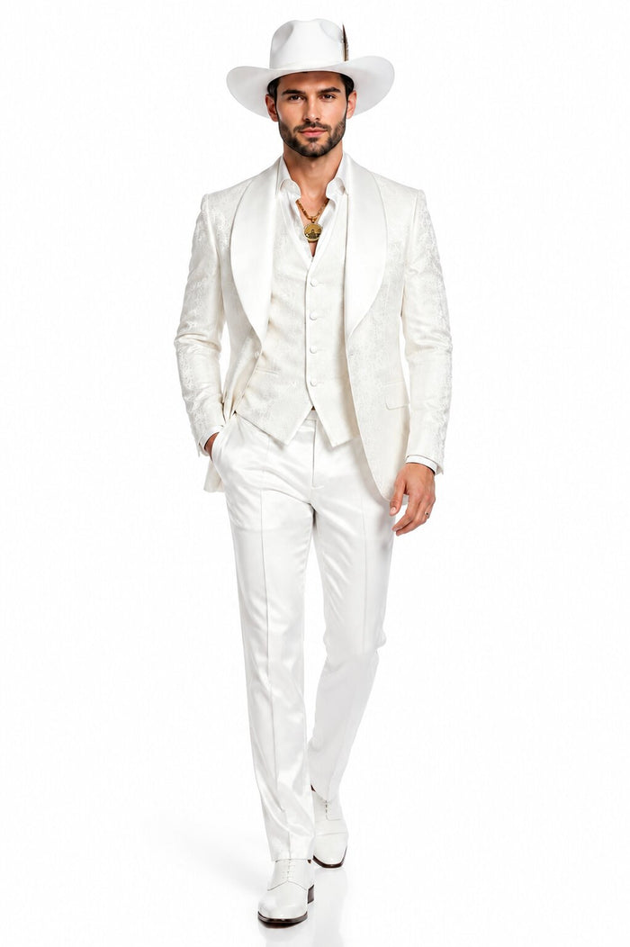 White Luxury Lace 3-Piece Suit for Men – Designer Wedding Tuxedo Set