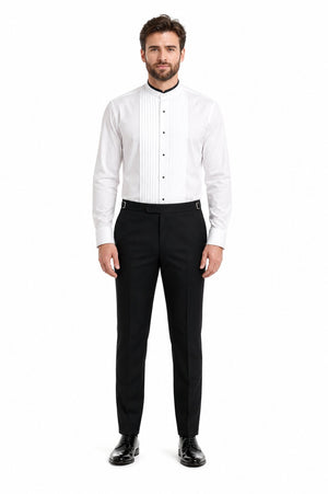 Mens Cotton Pleat Front Mandarin Shirt in White