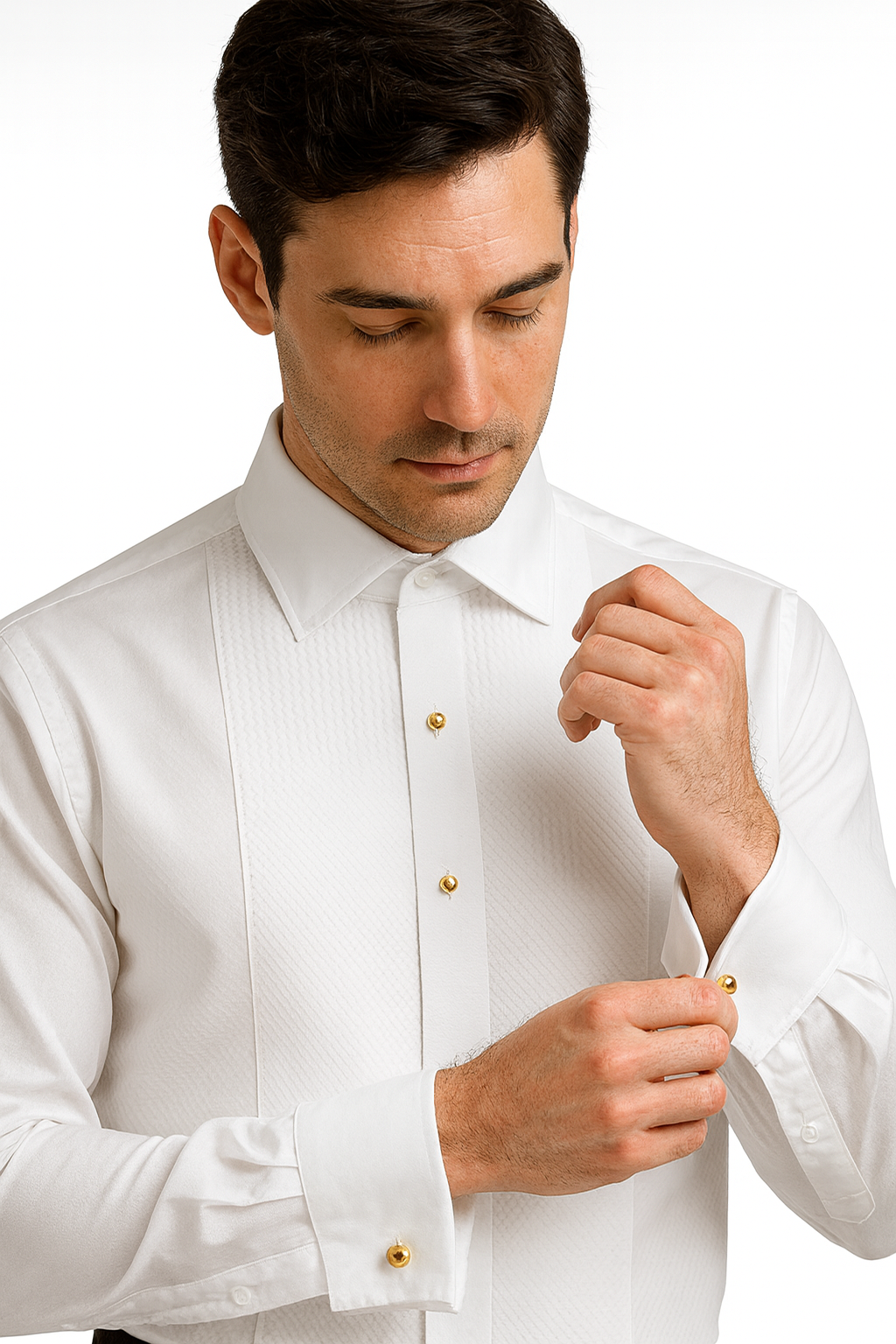 Mens Classic Cotton Wing Collar Plague Front Tuxedo Shirt in White
