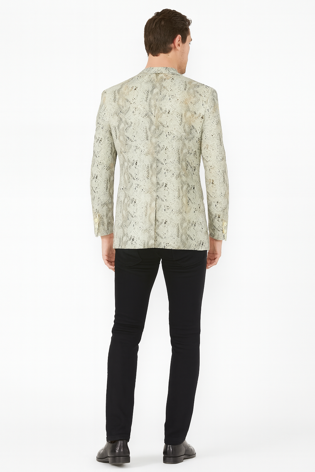 Mens White Snake Print Blazer  Exotic Slim Fit Party and Fashion Jacket - Alligator crocodile print