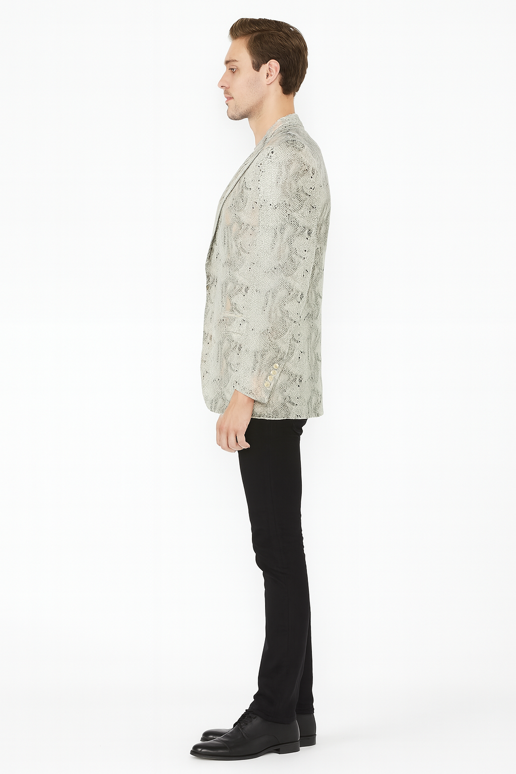 Mens White Snake Print Blazer  Exotic Slim Fit Party and Fashion Jacket - Alligator crocodile print