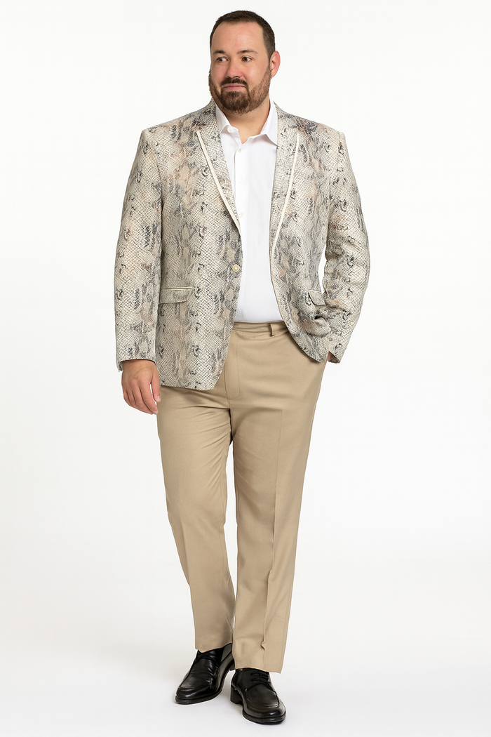 Mens White Snake Print Blazer  Exotic Slim Fit Party and Fashion Jacket - Alligator crocodile print