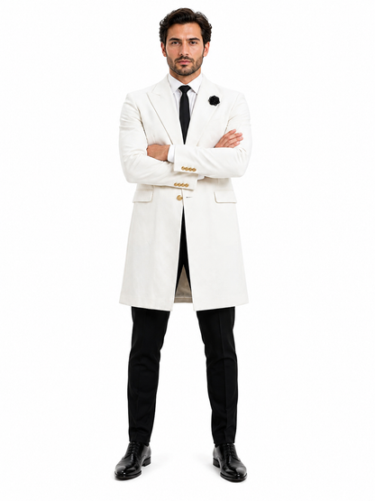 Mens White Velvet Victorian Tailcoat Tuxedo – Three Quarter Length Cutaway Stage And Wedding Jacket