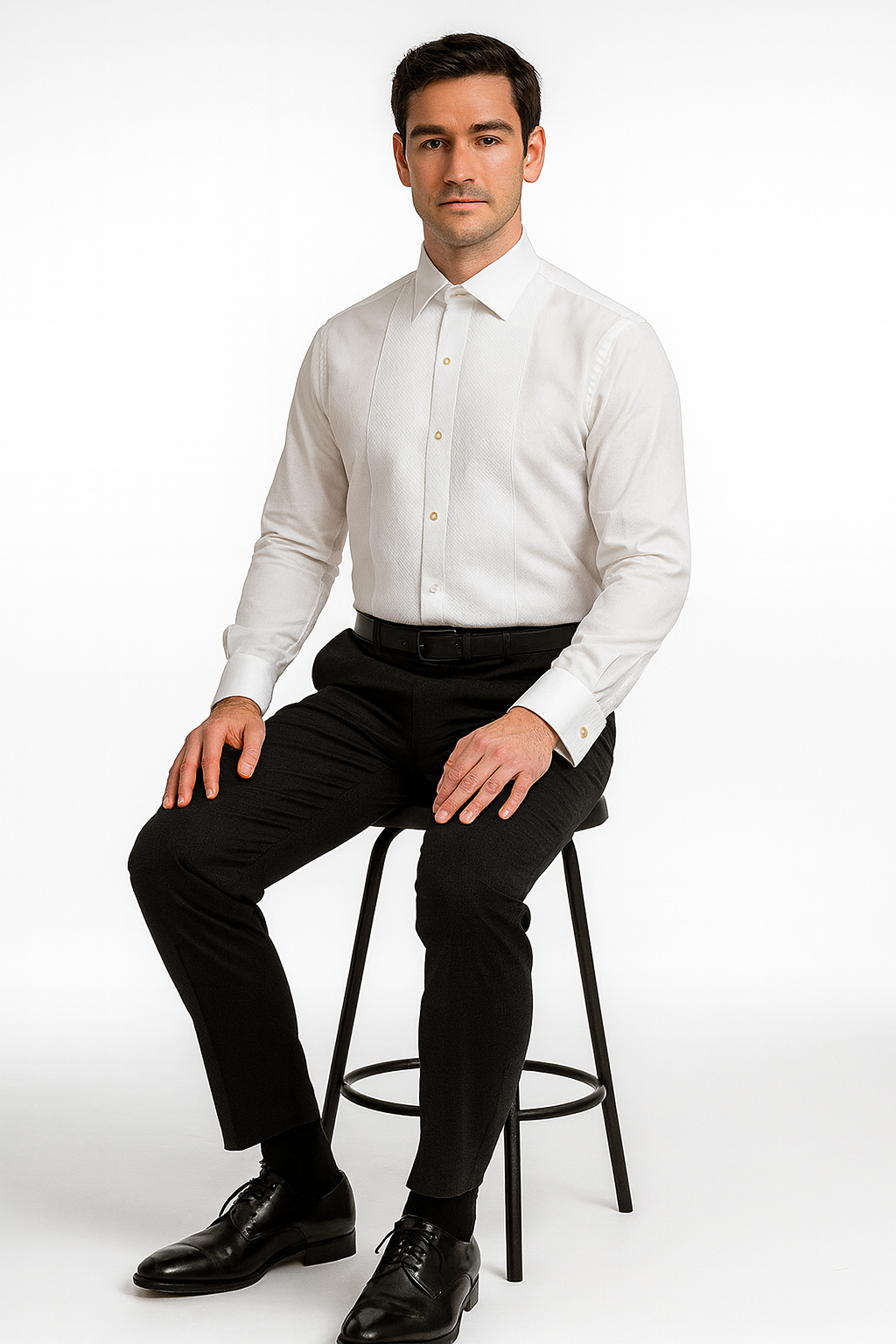 Mens Classic Cotton Wing Collar Plague Front Tuxedo Shirt in White