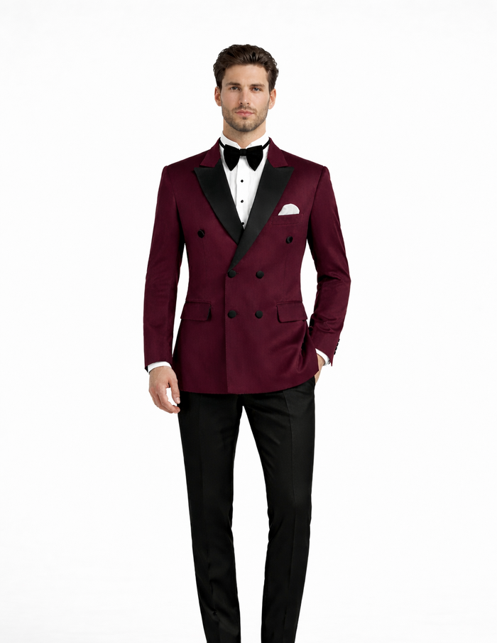 Men's Wine Velvet Tuxedo - Velvet Suits Double Breasted Tuxedo Suits - Slim Fit