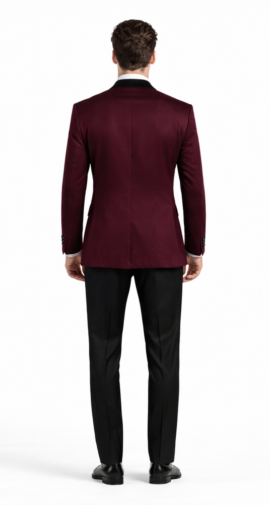 Men's Wine Velvet Tuxedo - Velvet Suits Double Breasted Tuxedo Suits - Slim Fit