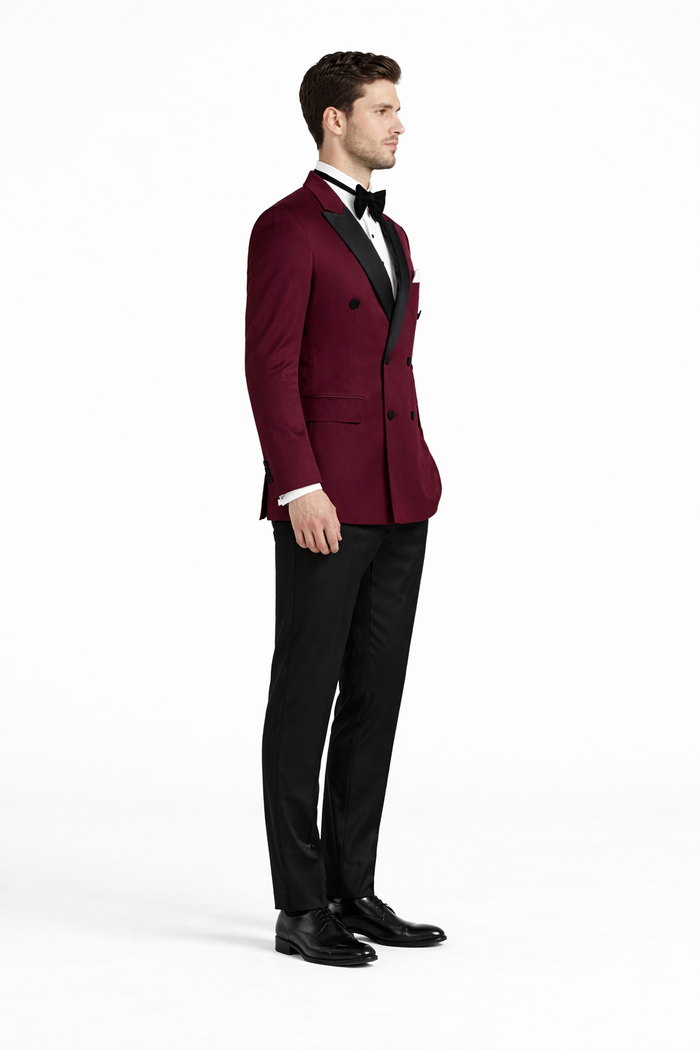 Men's Wine Velvet Tuxedo - Velvet Suits Double Breasted Tuxedo Suits - Slim Fit