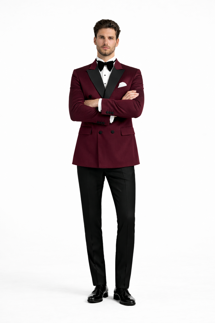 Men's Wine Velvet Tuxedo - Velvet Suits Double Breasted Tuxedo Suits - Slim Fit