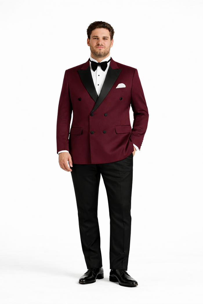 Men's Wine Velvet Tuxedo - Velvet Suits Double Breasted Tuxedo Suits - Slim Fit