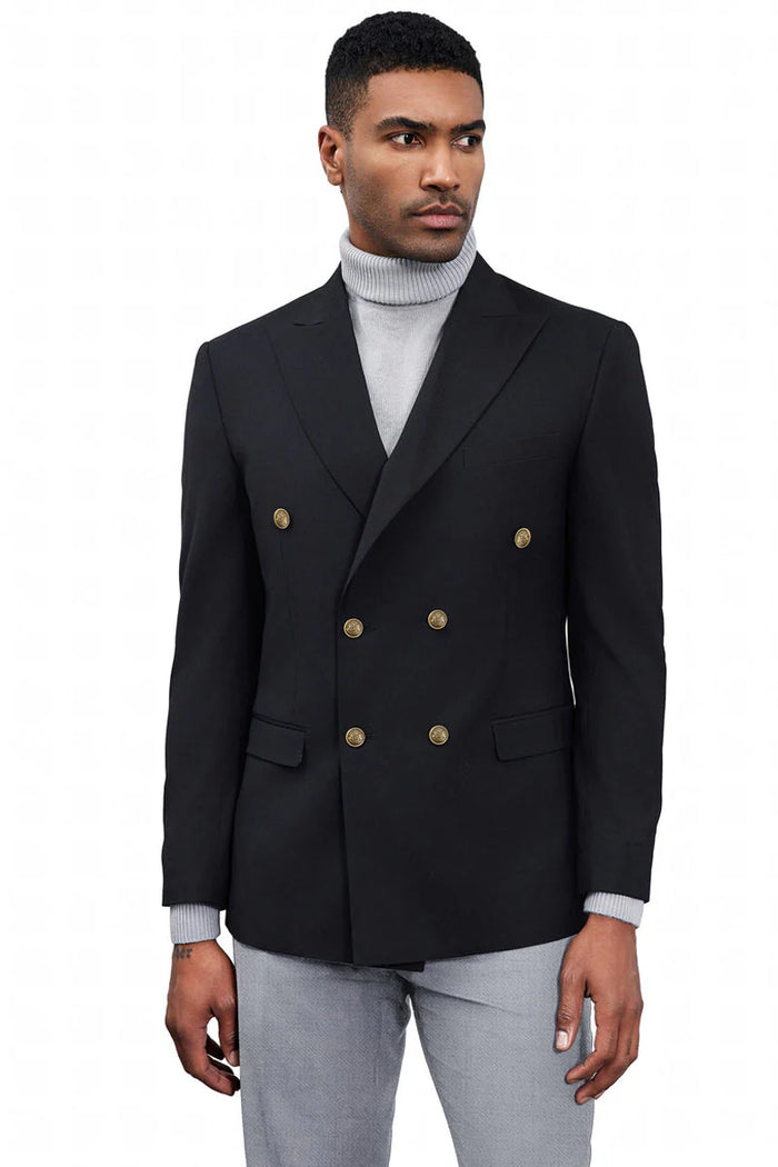 Mens Zegarie Brand Men's Classic Double Breasted Sport Coat Blazer in Black