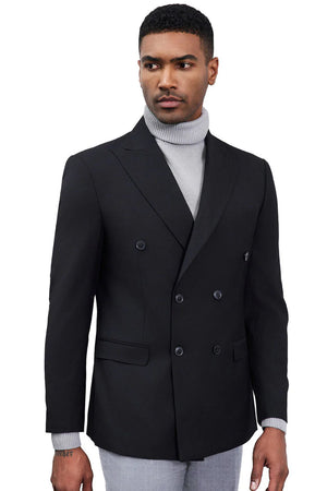 Mens Zegarie Brand Men's Classic Double Breasted Sport Coat Blazer in Black