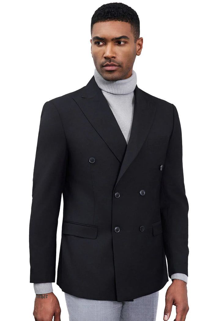 Mens Zegarie Brand Men's Classic Double Breasted Sport Coat Blazer in Black
