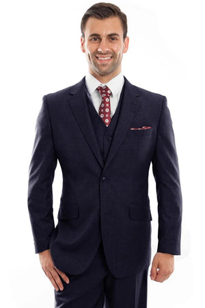 Mens Zegarie Brand Men's Designer Two Button Modern Fit Vested Wool Suit in Navy Blue