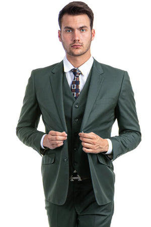 Mens Zegarie Brand Men's Designer Two Button Modern Fit Vested Wool Suit in Olive Green