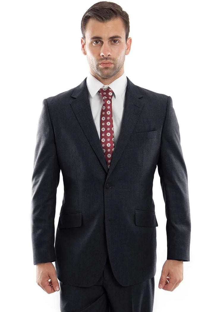 Mens Zegarie Brand Men's Designer Two Button Modern Fit Wool Suit in Charcoal Grey