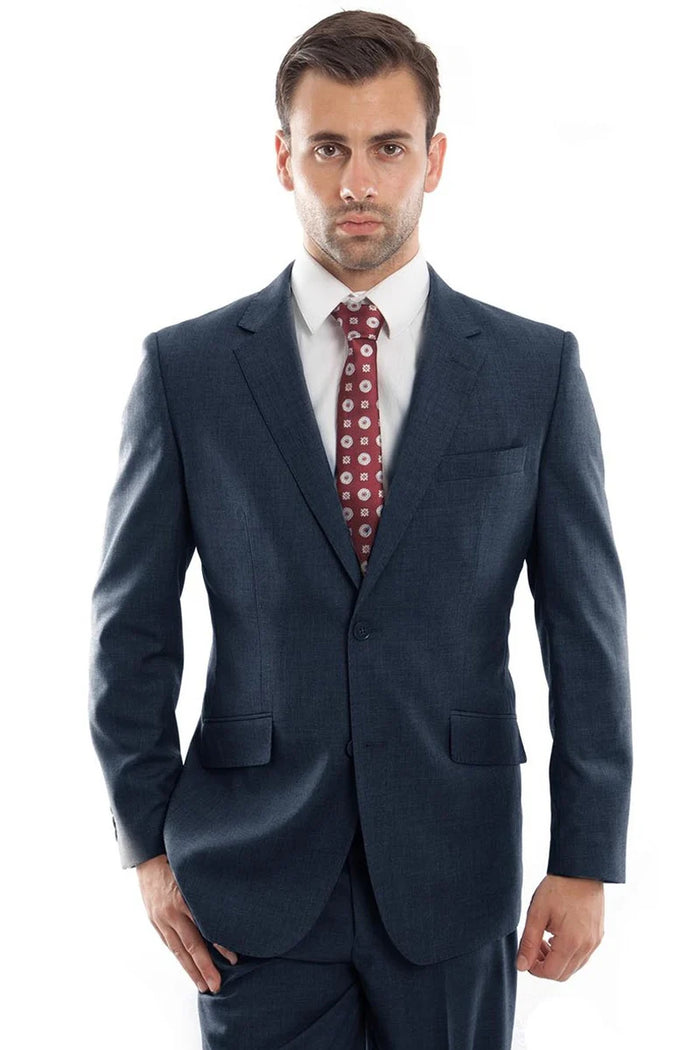 Mens Zegarie Brand Men's Designer Two Button Modern Fit Wool Suit in Indigo Blue