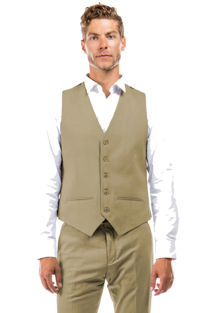 Mens Zegarie Brand Men's Designer Wool Suit Separate Vest in Tan