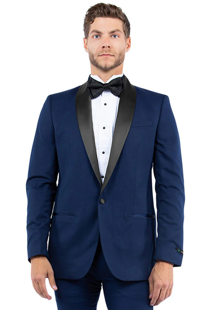 Mens Zegarie Brand Men's Modern Fit One Button Shawl Lapel Tuxedo Separates Jacket in Navy with Black Lapel