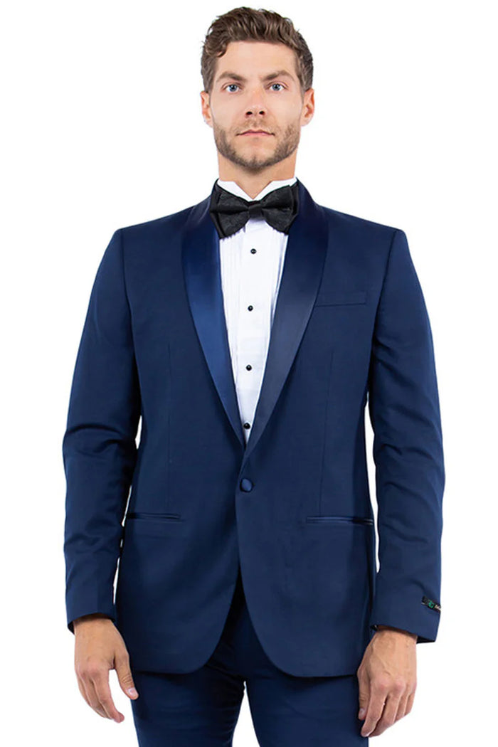 Mens Zegarie Brand Men's Modern Fit One Button Shawl Lapel Tuxedo Separates Jacket in Navy with Navy Lapel
