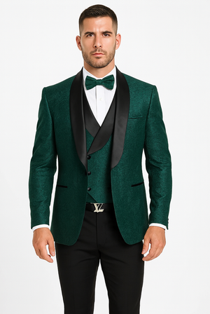 Hunter Green Groom Tuxedo with Floral Lace Vest  Luxury Mens Wedding Wear
