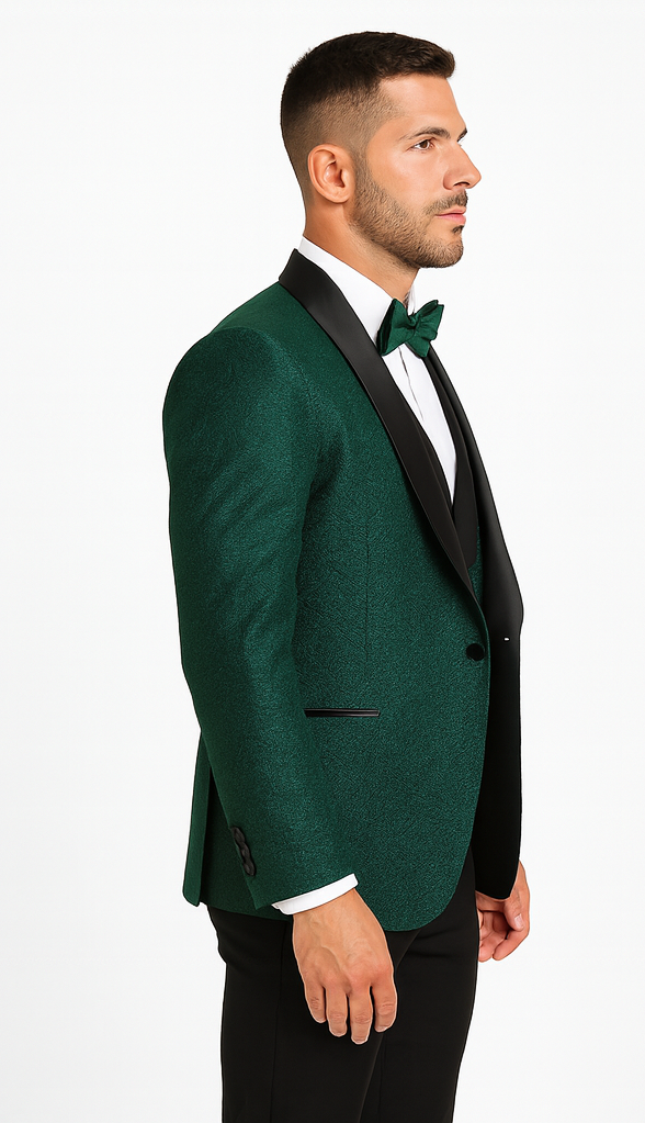 Hunter Green Groom Tuxedo with Floral Lace Vest  Luxury Mens Wedding Wear
