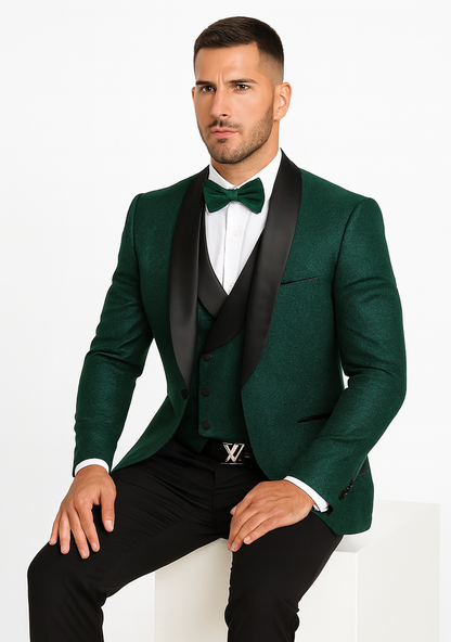 Hunter Green Groom Tuxedo with Floral Lace Vest  Luxury Mens Wedding Wear
