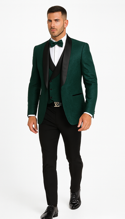 Hunter Green Groom Tuxedo with Floral Lace Vest  Luxury Mens Wedding Wear