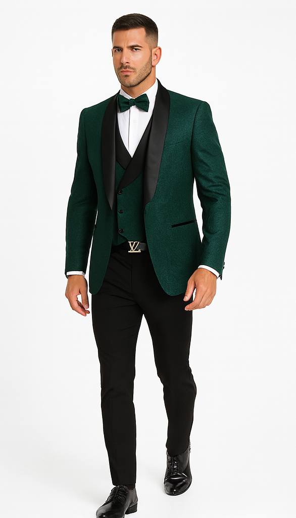 Hunter Green Groom Tuxedo with Floral Lace Vest  Luxury Mens Wedding Wear