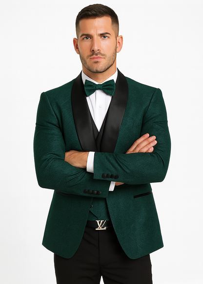 Hunter Green Groom Tuxedo with Floral Lace Vest  Luxury Mens Wedding Wear