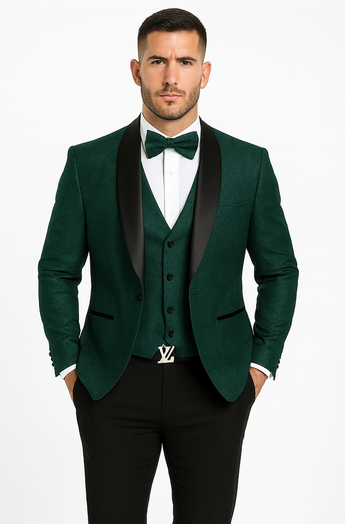 Hunter Green Groom Tuxedo with Floral Lace Vest  Luxury Mens Wedding Wear