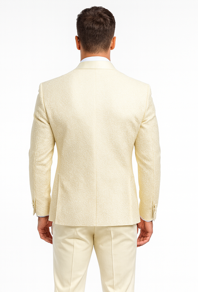 Ivory Groom Tuxedo with Floral Lace Vest - Luxury Men's Wedding Attire