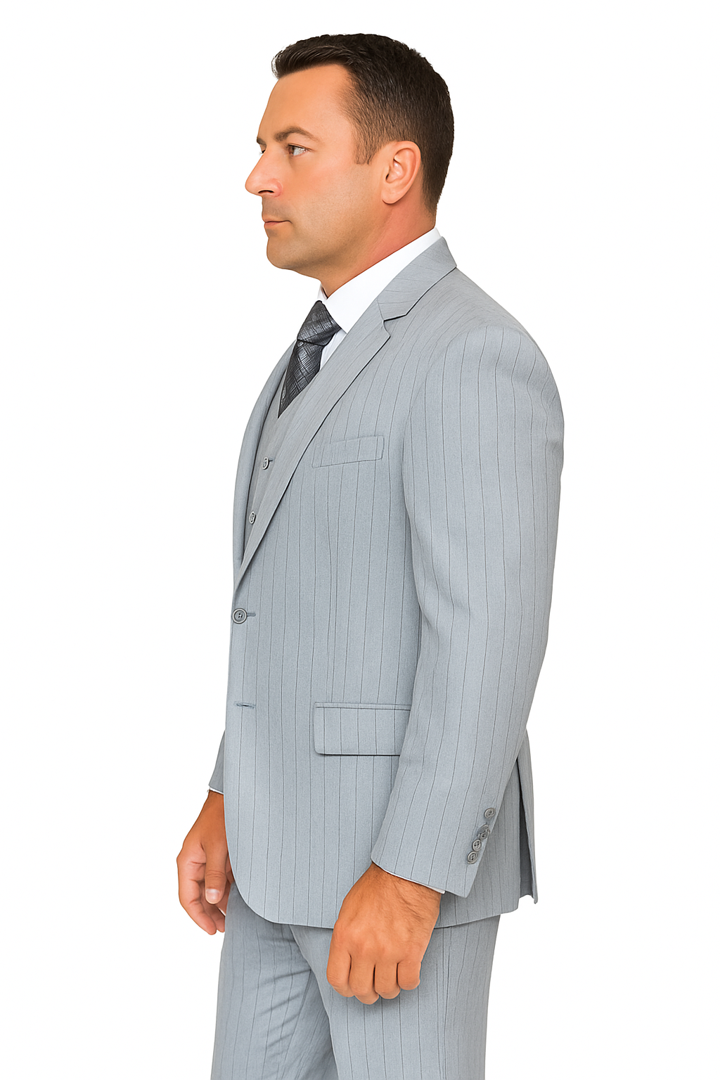 Mens Vested Gatsby Suit Pinstripe Grey Regular Fit Venetian