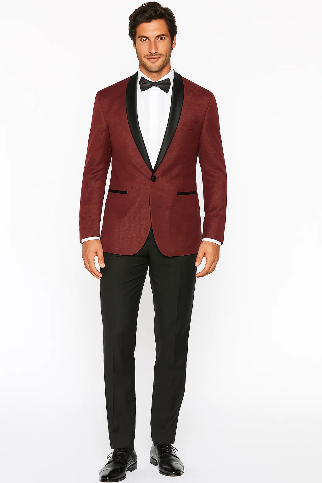 Mens Slim Fit 1 Button Shawl Dinner Jacket in Burgundy