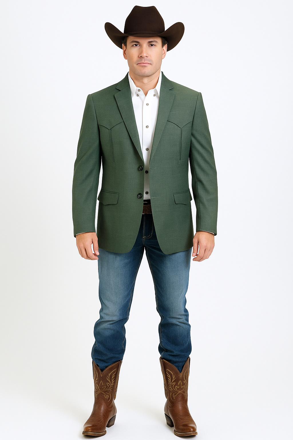 Western Blazer - Saco Para Hombre - Mens Double Button Western Green Blazer
