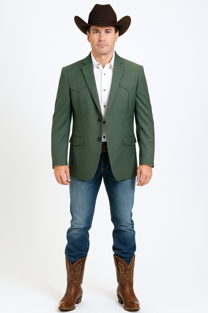 Western Blazer - Saco Para Hombre - Mens Double Button Western Green Blazer