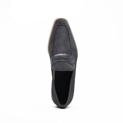Zelli Meo 3 Suede Loafers with Genuine Crocodile Accent in Grey