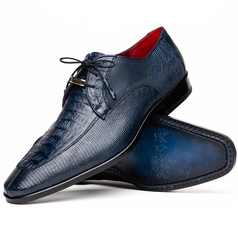 Marco Di Milano Merida Navy Lizard & Caiman Crocodile Oxfords Shoes