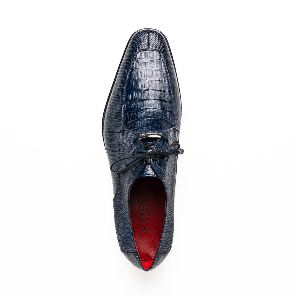 Marco Di Milano Merida Navy Lizard & Caiman Crocodile Oxfords Shoes