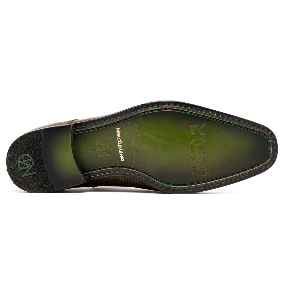 Marco Di Milano Merida Olive Green Lizard & Caiman Crocodile Oxfords Shoes