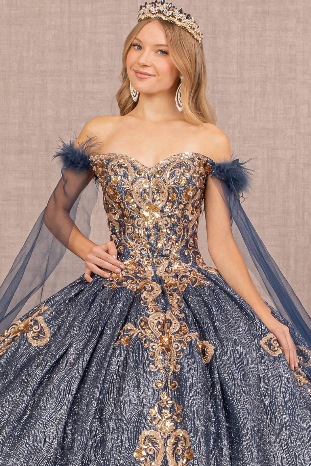 Metallic Off Shoulder Ball Gown by Elizabeth K GL3107 - Quinceanera Dresses