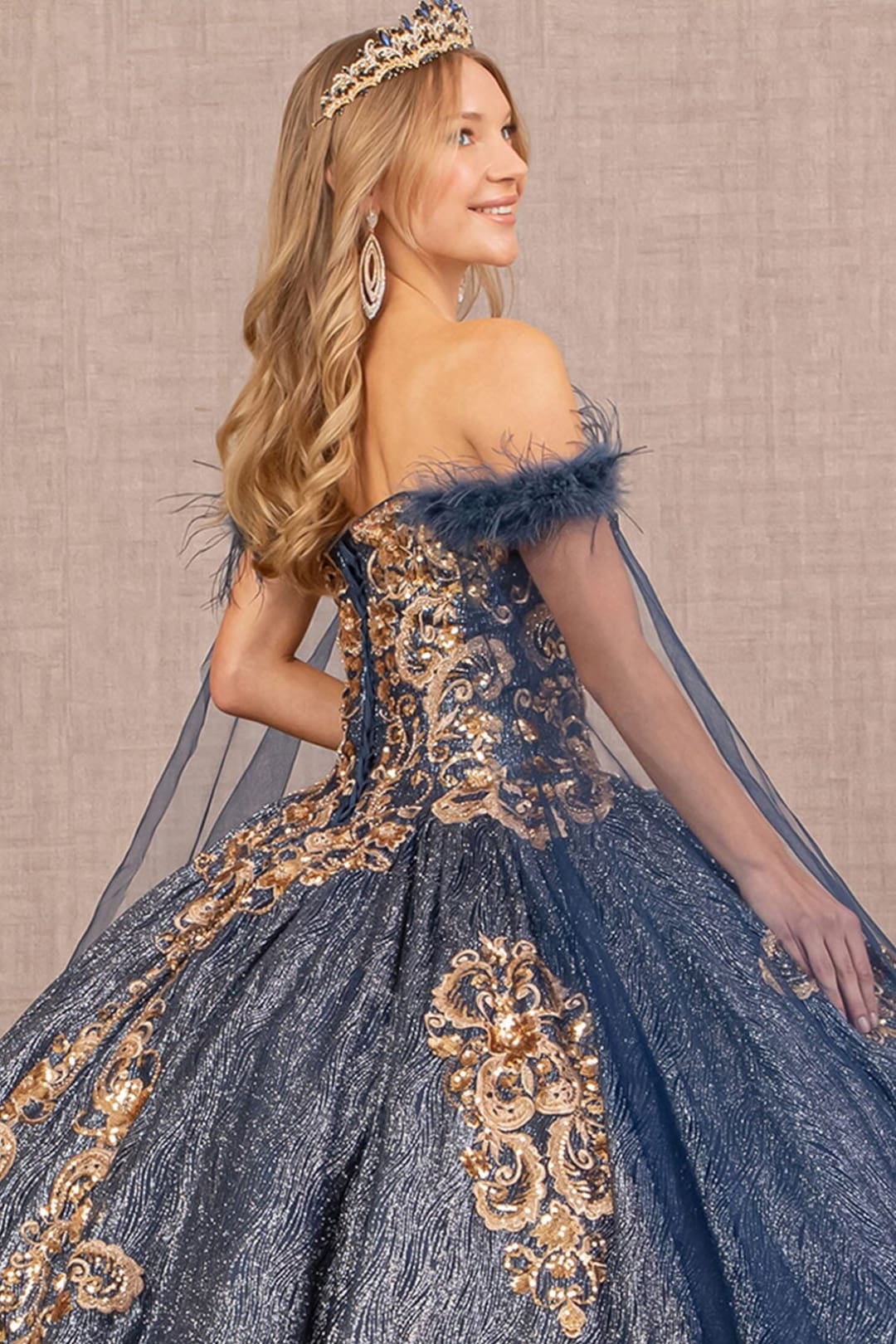 Metallic Off Shoulder Ball Gown by Elizabeth K GL3107 - Quinceanera Dresses